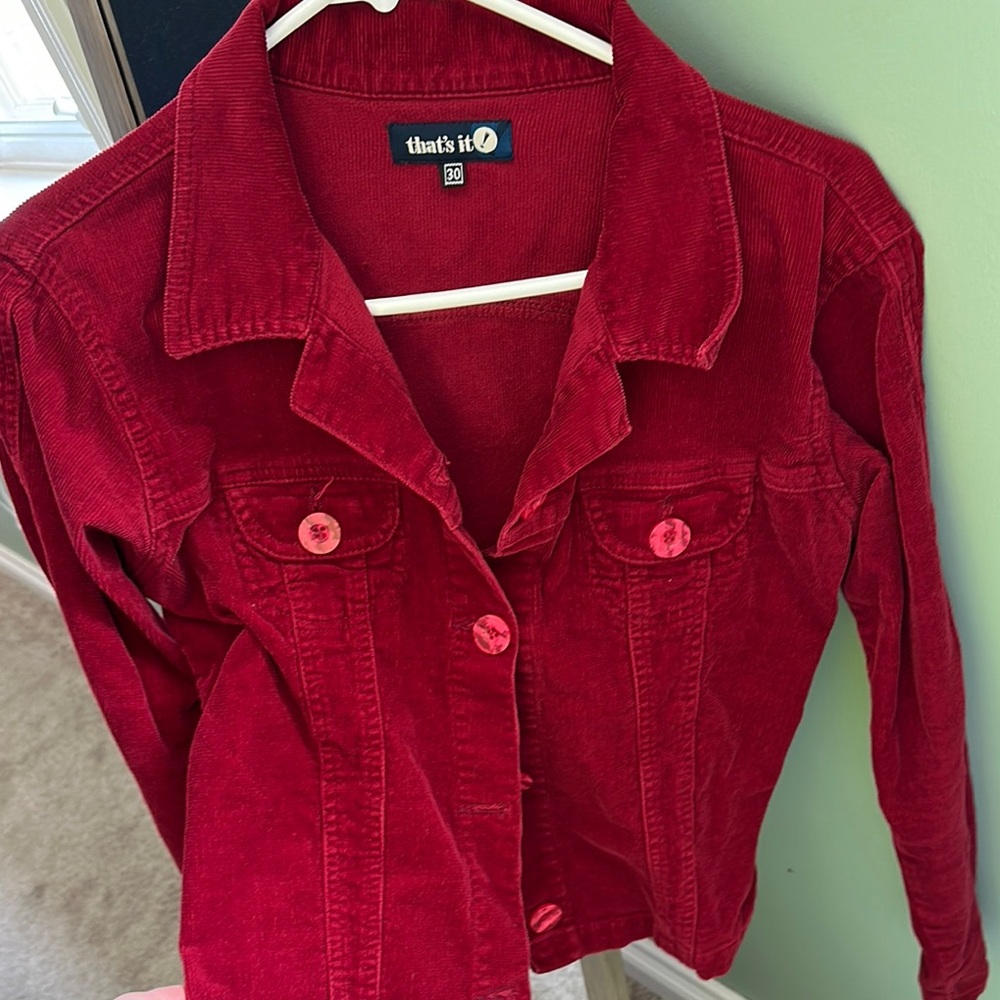 Red Cropped corduroy Jacket with Tailored Fit